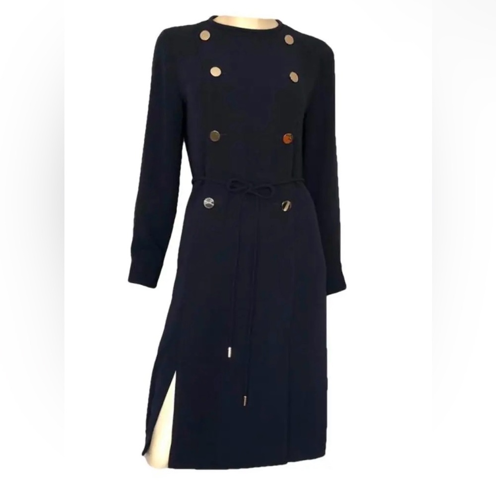 Carolina Herrera Elegant Navy Blue Dress with Button Accents